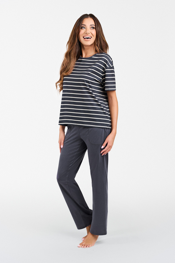 Betty Pijama señora manga corta, pantalón largo Moda Italiana - estampado grafito/grafito