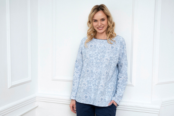 Gracjela Pijama señora manga larga, pantalón largo Moda Italiana - estampado azul/verde