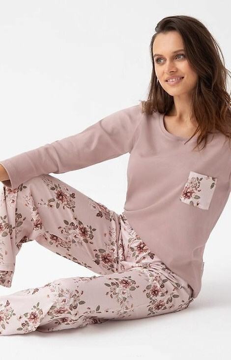 348 Pijama de señora Luna beige - algodón, manga larga, estampado floral, comodidad y estilo