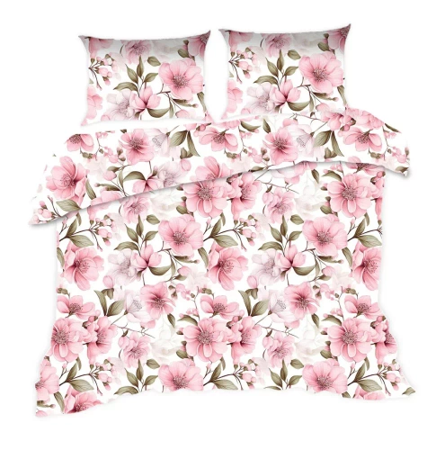 1893N Ropa de cama de algodón Classic E24 Karo flores rosa empolvado - 100% algodón, duradero, colorido, juego de 2 piezas