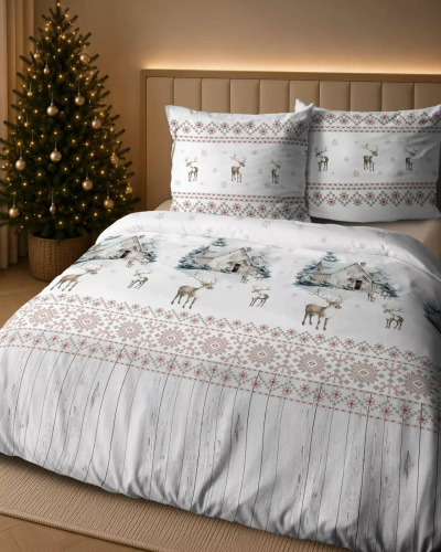 Ropa de cama Detexpol 6060 A Zimowa Wioska blanca y gris 100% algodón con cremallera