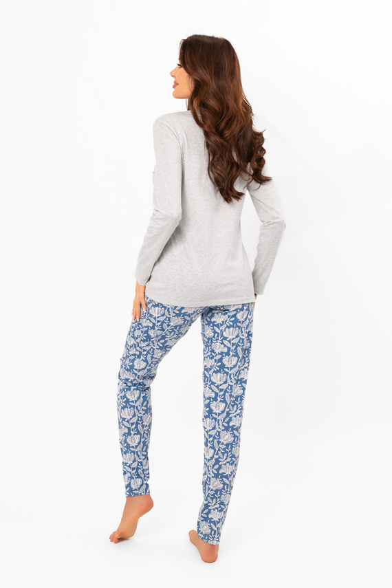 Pijama de mujer Boma - manga larga, pantalón largo, algodón Moda Italiana - melange/estampado