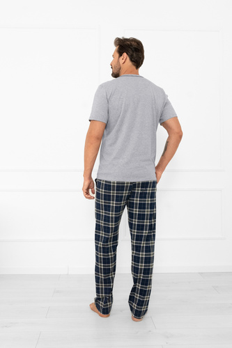 Pijama de hombre Andreas - manga corta, pantalón largo, algodón Moda Italiana - melange/estampado