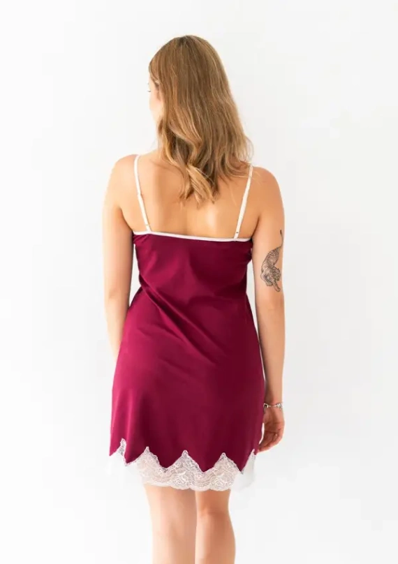 Camisón Dkaren Sendi 2 de algodón con encaje y tirantes ajustables - burdeos