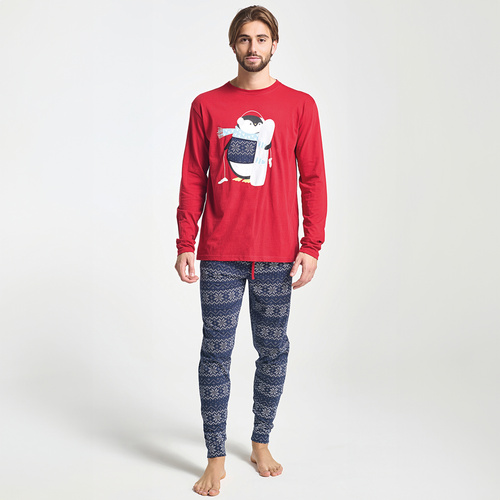 Albano Pijama de hombre Sorbetto rojo - Navidad, con pingüino