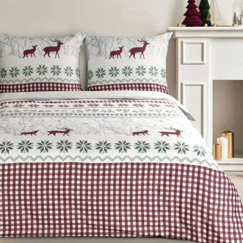 Ropa de cama navideña Glow Eurofirany crema con renos microfibra cremallera