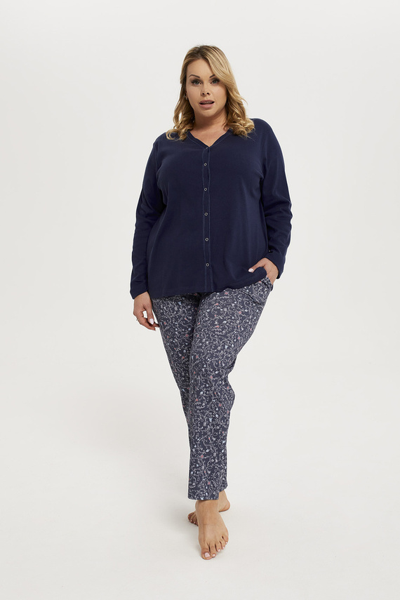 Sajna Pijama señora manga larga, pantalón largo Moda Italiana - azul marino/estampado