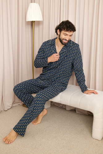 Pijama para hombre Italian Fashion Broken 100% algodón manga larga con botones