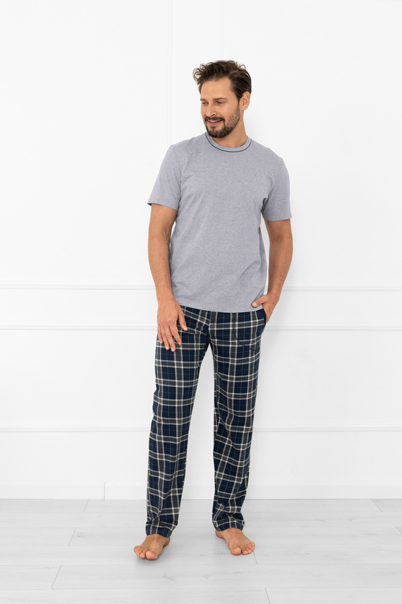 Pijama de hombre Andreas - manga corta, pantalón largo, algodón Moda Italiana - melange/estampado