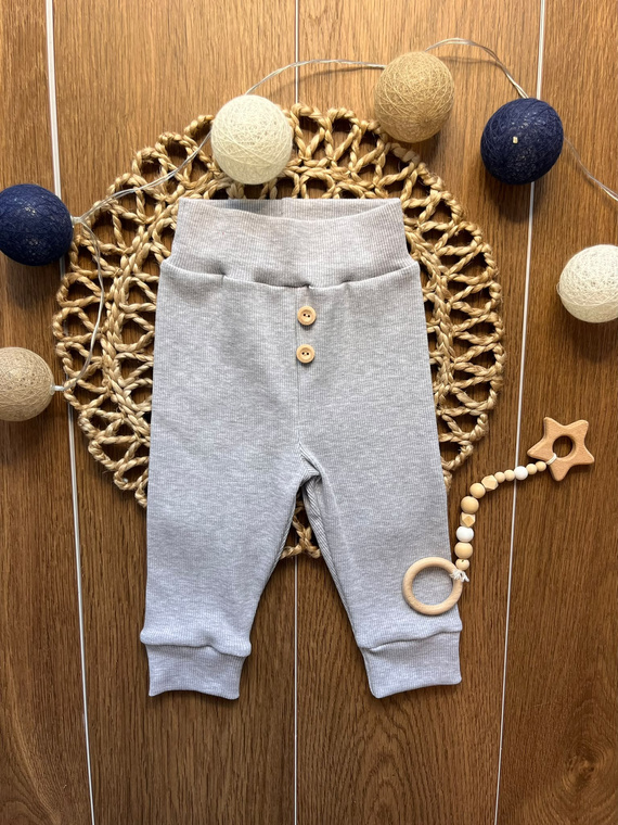 Leggings para niño LC008 gris jaspeado de algodón acanalados con botones