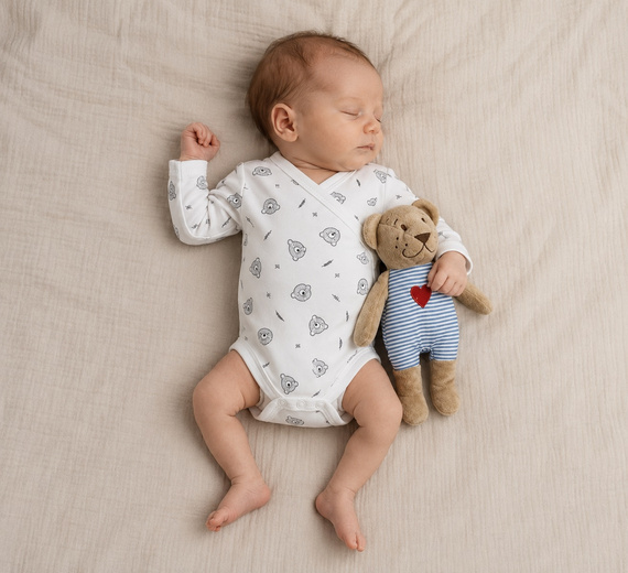BD16426 Mamatti Body blanco para bebé manga larga con oso, de algodón, cómodo