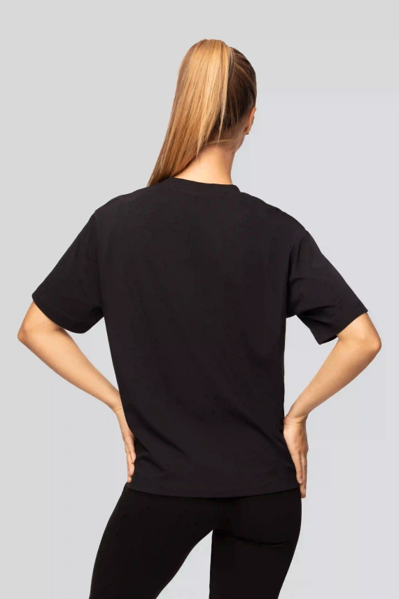 Camiseta urbana negra de algodón para mujer - Manga corta, corte clásico, a la moda con aberturas | Material de alta calidad, elasticidad