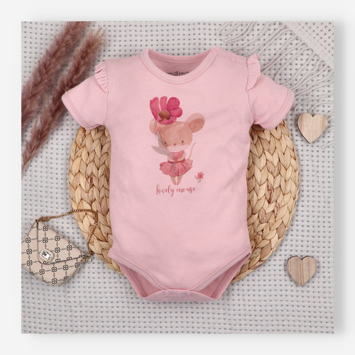 Body bebé Nini Little Mouse algodón orgánico botones hombro manga corta