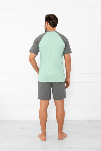 Pijama de hombre Alexander Italian Fashion - manga corta y pantalón corto, 100% algodón - salvia/melange