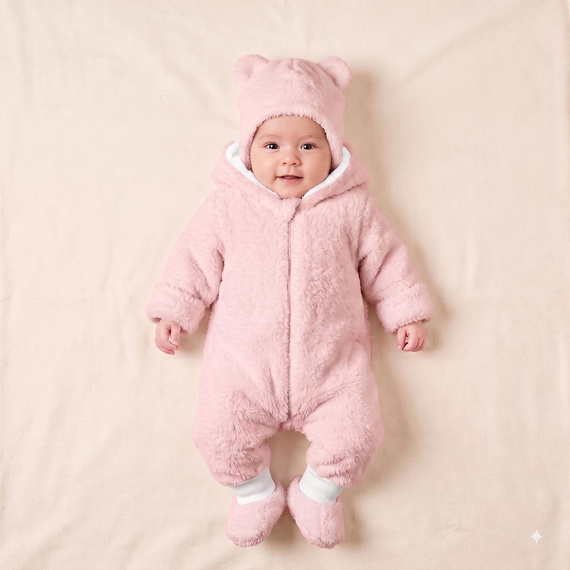 226271 Nicol HANIA Mono de peluche + botines primeros pasos rosa polvo