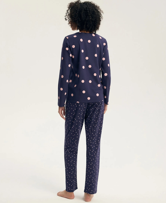Henderson Gitte 45425 Pijama larga para mujer 100% algodón Escote en V azul acero