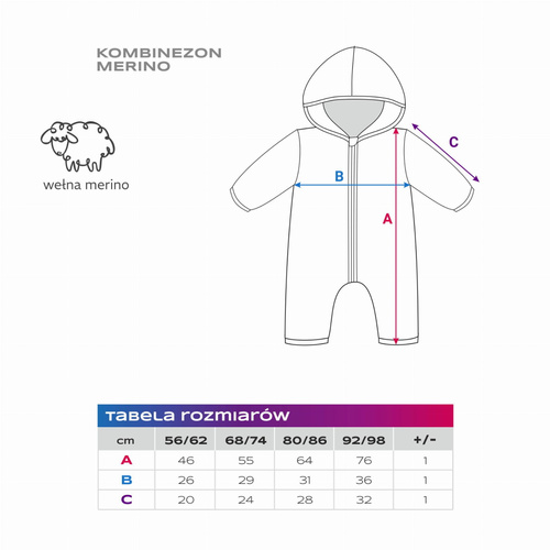 Mono para bebé de lana merino Eevi - azul marino, suave y transpirable