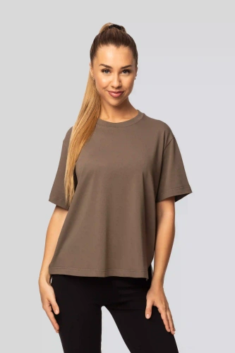 Urban khaki- Camiseta de algodón para mujer, manga corta, corte clásico, a la moda con aberturas | Material de alta calidad, elasticidad