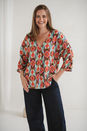 Blusa premamá Bahama Mama Milk&Love con estampado boho - viscosa, manga 3/4, oversize