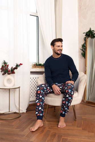 Rojas Pijama hombre manga larga, pantalón largo Moda Italiana - azul marino/estampado