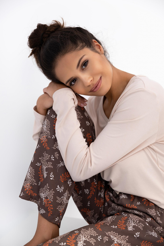 Pijama de mujer Shelby Sensis - viscosa, camiseta de manga larga y pantalón estampado