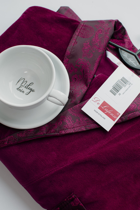 866 Noble Albornoz de terciopelo para hombre De Lafense - corto, elegante, algodón - burdeos