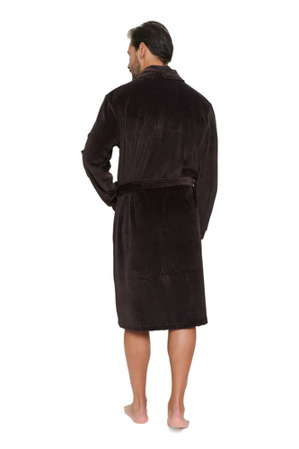 Bata de hombre Doctor Nap 7549 marrón de terciopelo acanalado cruzada con cinturón