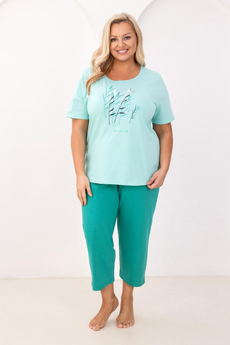 Pijama Regina 740, algodón, estampado, pantalón 7/8, comodidad para cada noche - verde