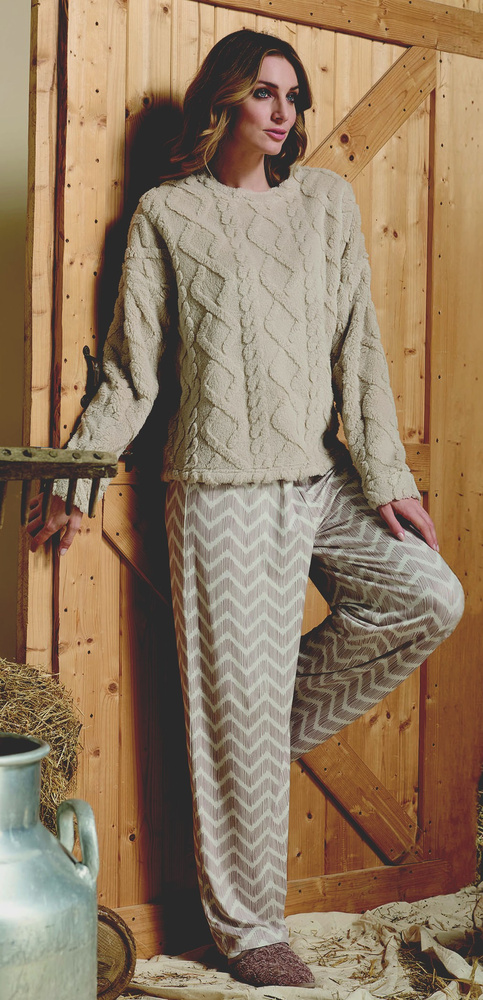 Sofie Pijama de mujer Sorbetto beige - cálido sherpa, palazzo, elegante y suave