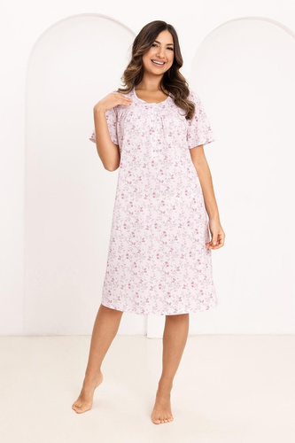 Camisón de señora 018 Regina pink- 100% Algodón de primera calidad, Botones, Cuello arrugado, Dormir confortable cada noche