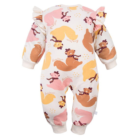 Pijama para bebé Fluffy Tails Eevi - crudo, estampado, sin pies, cremallera