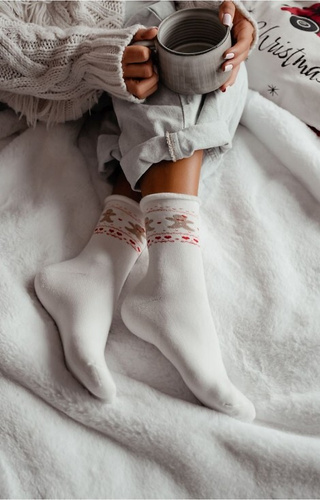 0118-013 Calcetines Milena crudo-Navidad rizo, algodón, cálido