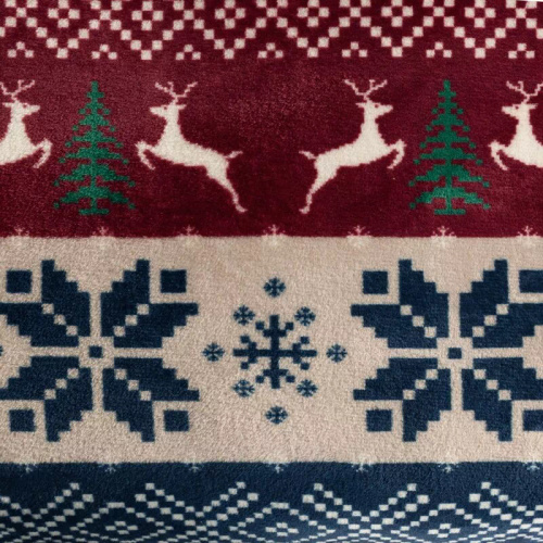Eurofirany Manta de Navidad azul marino rojo con motivos escandinavos - colcha de microfibra suave, 240 g/m²