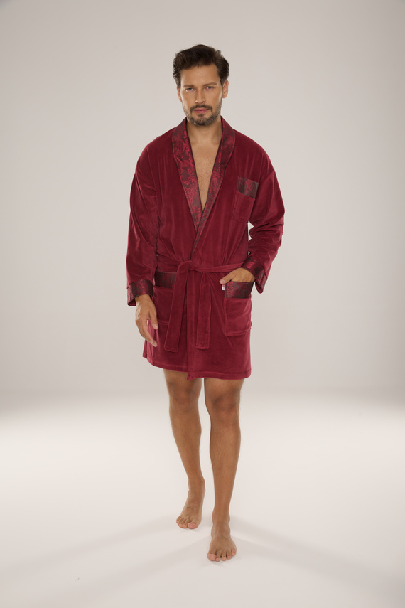 866 Noble Albornoz de terciopelo para hombre De Lafense - corto, elegante, algodón - burdeos