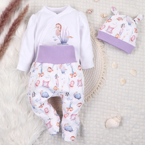 ABN-5472 Mono envolvente de manga larga Underwater World Nini blanco - algodón orgánico, para bebés