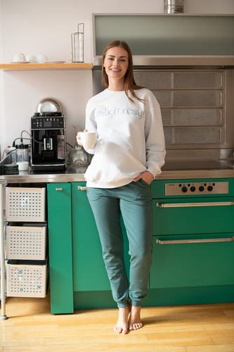 Milk It Easy! Sudadera premamá y de lactancia Milk&Love gris claro – oversize, cremalleras ocultas, algodón
