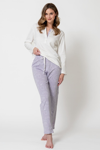 Pijama de mujer Leveza 1783 Mira crema-lila 100% algodón