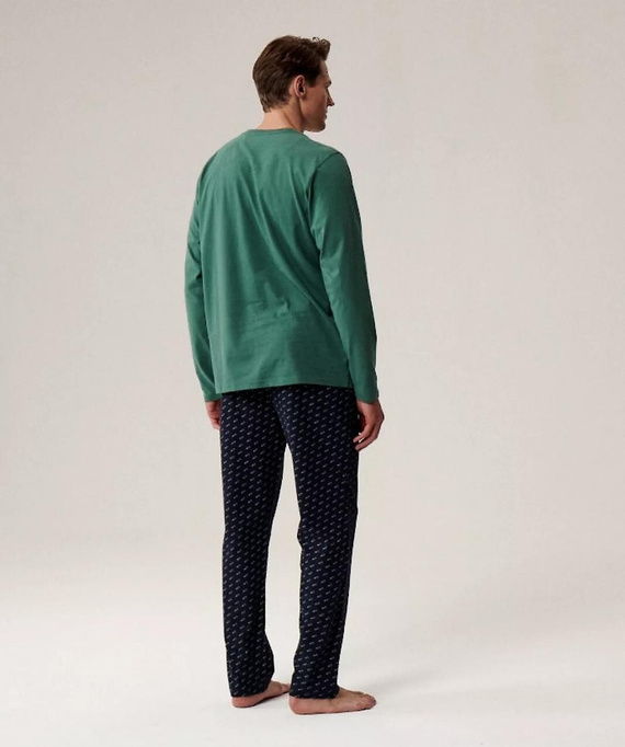 Pijama de hombre NMP-390 Verde atlántico y azul marino - algodón, manga larga, cómodo y cálido para las noches más frescas