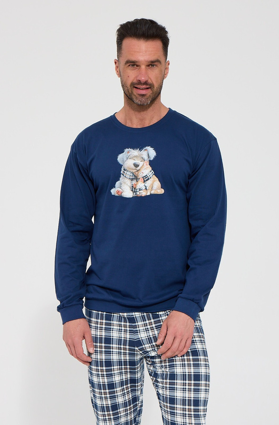 Pijama hombre Cornette Home Friends 115/322 100% algodón azul marino a cuadros