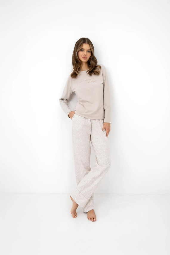 Pijama de mujer Sensis Lyanna beige de algodón con pantalones largos y estampado de flores