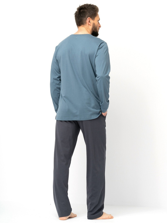 Pijama de hombre Key MNS 627 gris - algodón, manga larga, corte clásico