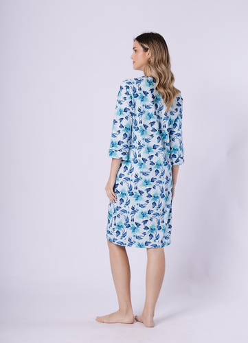 Camisón Julita 1742 Leveza turquesa – 100% algodón, floral, manga 3/4