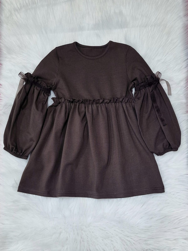 Ada Vestido de niña Bambarillo chocolate oscuro- punto de algodón, cómodo y elástico