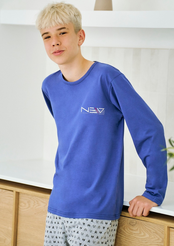 Pijama de niño Emil 3506 Taro - algodón, manga larga, azul