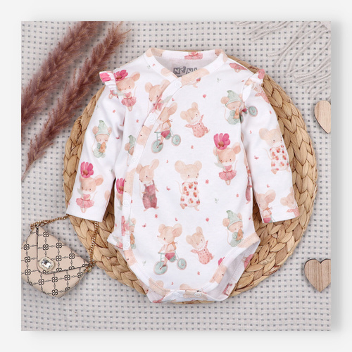 Conjunto bebé NINI Little Mouse algodón orgánico body polaina gorro niña