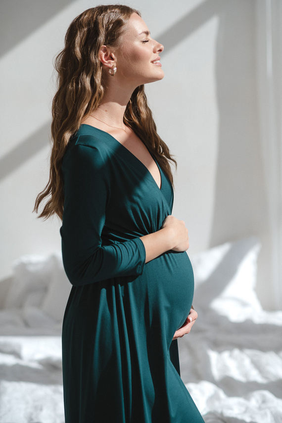 Star Light Camisón de bambú para embarazo y lactancia 7/8 Milk&Love biberón verde - transpirable, para hospital, lactancia cómoda