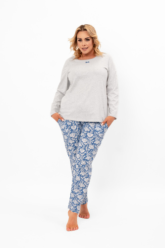 Pijama de mujer Boma - manga larga, pantalón largo, algodón Moda Italiana - melange/estampado