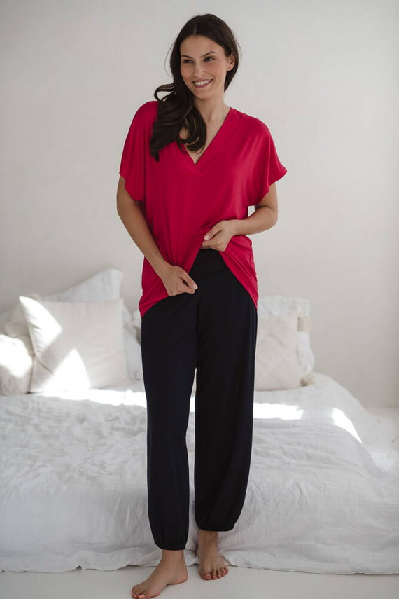 Moon bambusowa bluzka od piżamy ciążowej do karmienia krótki rękaw Milk&Love malinowy