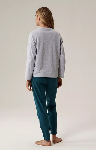 NLP-498 Gris atlántico - esmeralda - pijama de algodón para mujer, manga larga y pantalón