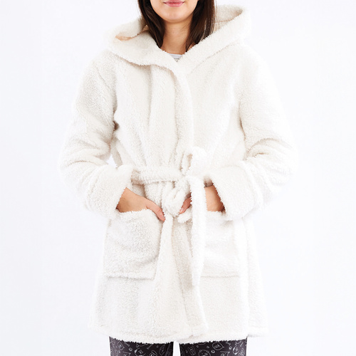 Igrid Bata de mujer Sorbetto - blanca, mullida con capucha de osito